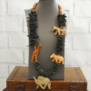 Vintage 80s BoHo Safari Animal Necklace